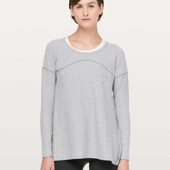 Lululemon Hit Unwind Long Sleeve Heathered Magnet Grey Women's Size 4 - Picture 1 of 8
